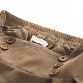 Belle Poque Women's Corduroy Skirt Vintage High Waist A-line Swing Midi Skirt with Pockets & Buttons, Corduroy Skirt & Beige #859