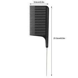 CYTGOUPER Stainless Steel Highlight Comb, Ergonomic Design Hair Highlighting Comb, Round Tooth Rat Tail Combs for Salon and Home Use, Black