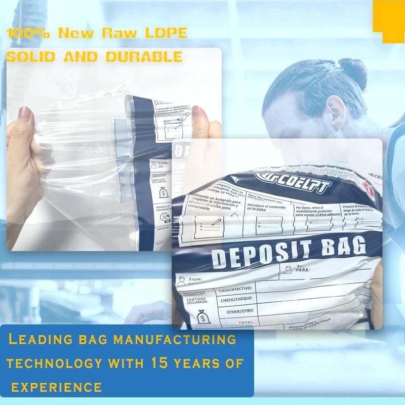 9×12 Bank Deposit Currency Bags 100 Count, Plastic Money Bags,