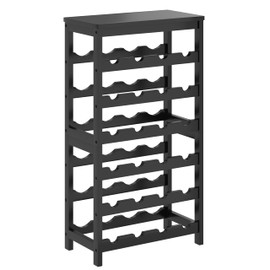 MOGELAFOO 6 Tier Bamboo Wine Rack Freestanding Floor, 24 Bottles Wine Storage Shelves with Table Top, Stackable Wine Display Rack for Kitchen, Bar, Dining Room, Black