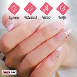 GALSPRO Short Press on Nails - Set of 24 Fake Nails with Designs in 12 Different Sizes for Perfect Fit, Cute False Nails Kit for Women with 0.07oz Nail Glue (PRETTY IN PINK ALMOND SHAPE, Short)