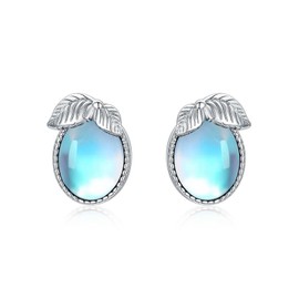 NIGHTGEMS Moonstone Stud Earring 925 Sterling Silver Oval Moonstone Leaf Earrings Delicate Western Jewelry Gifts for Women