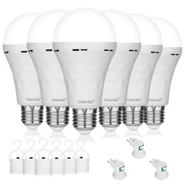 Ostwiki Emergency Rechargeable Light Bulbs,6 Pack Battery Operated Backup Light Bulb for Power Outage Camping Outdoor Hurricane 9W E27 8500K 1200mAh White Equivalent Self-Charging LED Light Bulbs