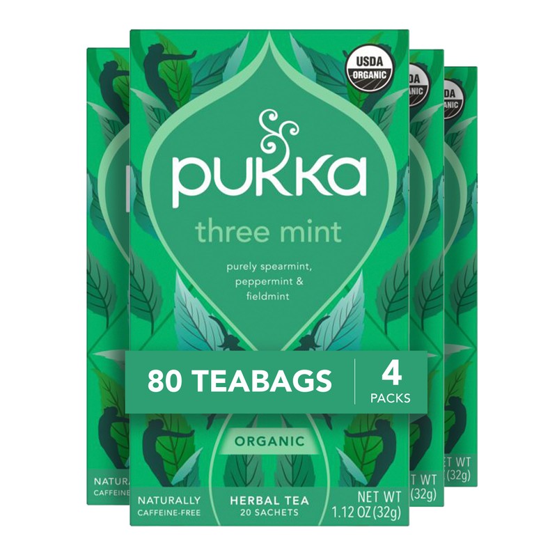 Pukka Three Mint Organic Herbal Tea Bags, After-Dinner Tea, Bags,