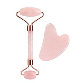 GLOWFINITY Rose Quartz Jade Roller, Gua Sha Set, Gifts for Women, Massage Stone, Face Roller, Skin Care Gift, Jade Guasha Gift Set, Reduces Eyes Puffiness, Face Massager, Anti-Aging Gift (Pink)