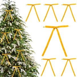 6Pcs Golden Yellow Christmas Velvet Bows, Vintage Wedding Velvet Ribbon Gift Bows for Christmas Tree, Gift Wrapping, Wreaths, Garlands, Wedding, Party, Home Decor,5.1x7 Inches