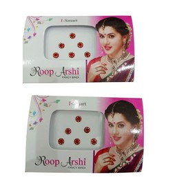 Health with Ayurveda Maroon Bindis With Crystal Stone Medium Size Round Bindi Self-Adhesive For Women (Pack of 4 Cards)