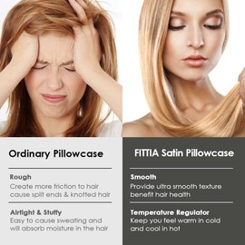 Fittia Satin Pillowcase 2 Pack, Silk Satin Pillow Cases for Hair and Skin with Zipper, Machine Washable, Light Grey, Standard, 20''x26''