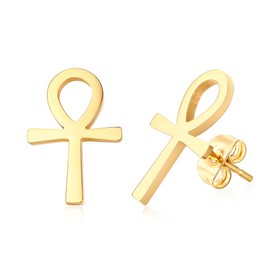 Ancient Egyptian Symbol Ankh Cross Stud Earrings Stainless Steel Key of Life Ear Plugs for Men Women