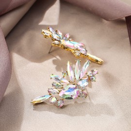 EVER FAITH Austrian Crystal Fashion Statement Earrings, Art Deco Marquise Drop Cluster Bridal Party Colorful Dangle Earrings for Woman (Clear Gold-Tone)