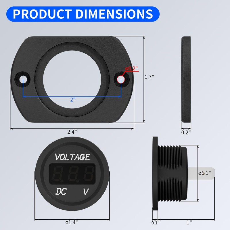 DaierTek Voltage Meter 12V Red Voltage Gauge Waterproof 12 Volt