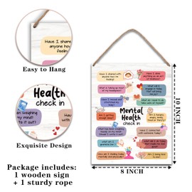 Therapy Office Decor, Mental Health Check In Wood Wall Art, Positive Hanging Wall Decor for Therapist Office School Classroom Counselor Psychologist Office 8" x 10" - A02