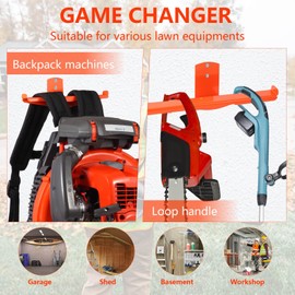 Backpack Blower Rack with Hose Holder - Heavy Duty Backpack Sprayer Wall Mount with Dual-Sided Hooks, Space-Saving Backpack Hanger for Weed Eater, Hedge Trimmer and Chain Saw, 330lbs Load Capacity
