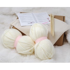 Scarf Knitting Kit for Beginners – DIY Chunky Wool Scarf Kit with Needles, Instructions & Cotton Bag – Craft Gift for Adults