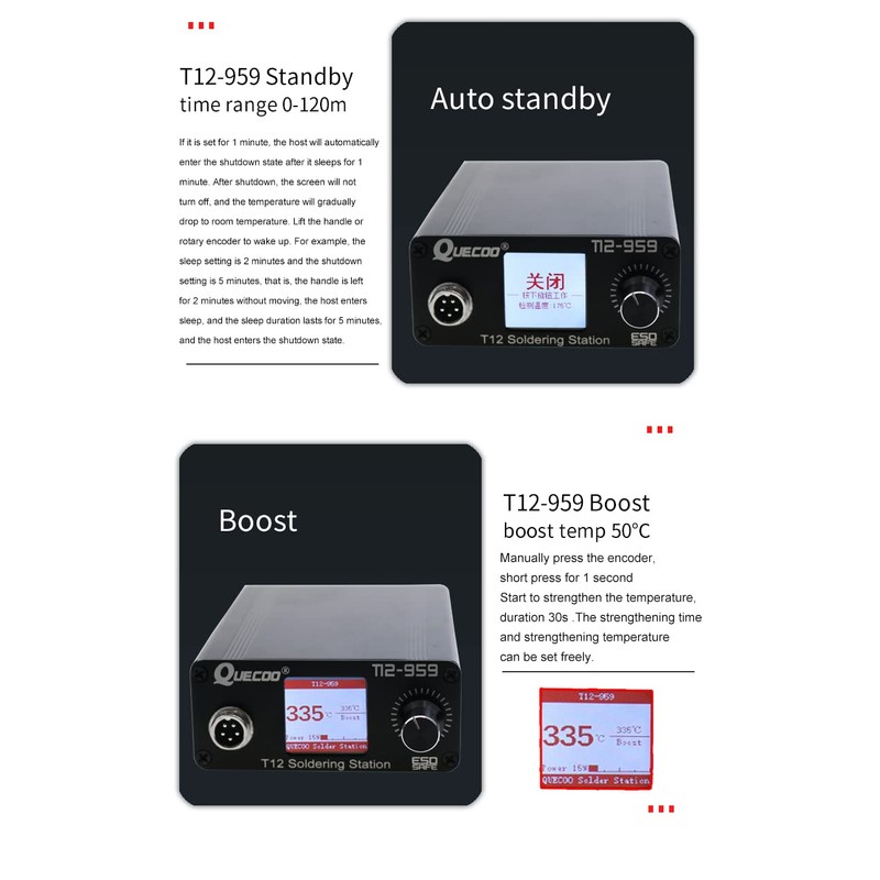 QUECOO T12-959 Soldering Iron Station Kit, LCD Screen with T12
