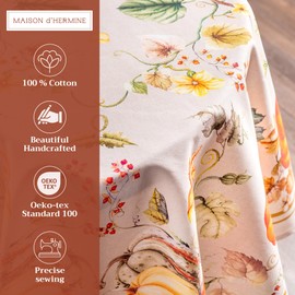 Maison d' Hermine 100% Cotton Table Cover - 63" Diameter Round Decorative Tablecloth - Tablecloths for Dining, Home, Farmhouse & Party - for Thanksgiving & Christmas - Potiron Collection