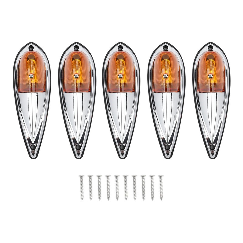 5pcs Cab Marker Light Weatherproof Amber Teardrop Cab Top Running
