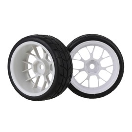 Mxfans 4pcs White Plastic Y Wheel Rims & Black Checkered Rubber Tires for RC1:10 On-Road Cars