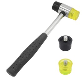 FOCMKEAS 30mm 9oz Double-Faced Rubber Hammer with 4 Soft/Hard Tips Mallet Non-Slip Grip for Leather Crafts, Woodworking and Flooring Installation（Black and Yellow）