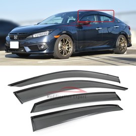 Fits for 2016-2021 10th Gen Honda Civic 4 Door Sedan Sporty Black Trim Smoke Tinted Window Visors Rain Guards Deflector