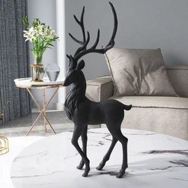 Fenteer Resin Deer Decoration Nordic Tabletop Holiday Modern Black Reindeer Ornaments Sculpture Statue for Office Desk Living Room Model Gifts, Standing