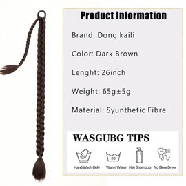 Dongkaili Ponytail Braid Extension with Hair Tie Long Braided Straight Wrap Around Hair Extensions Ponytail Natural Soft Synthetic Ponytail Extension for Women Daily Wear (Dark brown, 26inch)