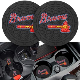 2PCS Car Cup Holder Coaster,Auto Cup Holder Insert Coaster for Atlanta Braves Baseball Fans, Non-Slip Car Drink Holder Coaster, Car Interior Accessories, Atlanta Braves