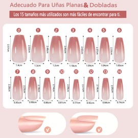 WADY Tempaky 5 colores degradados, puntas de uñas suaves, capa base preaplicada y impriión de puntas, uñas postizas prefabricadas, 15 tamaños de puntas de uñas postizas para arte de uñas DIY
