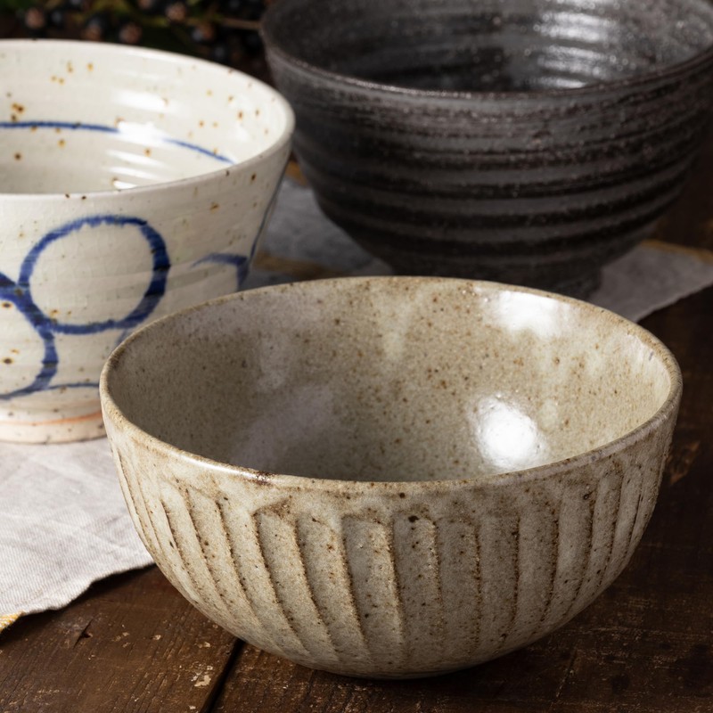 Marui Pottery MR-3-4599 Shigaraki Ware Hechimon Donburi Rice Bowl, Capacity: