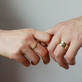 2PCS Matching Butterfly Rings for Couples Pinky Adjustable Promise Ring Set for Women Men (2pcs butterfly ring gold)