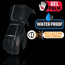 Shaf International Men's Waterproof Cow Aniline Skin Leather Gauntlet Gloves (Black, Large)