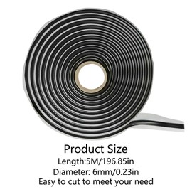 HYRYC Butyl Cord 6 mm x 5 m Butyl Round Cord Black Butyl Round Cord Tape for Gluing and Sealing Car Rear Lights Headlights Window Manhole Cover (1 Piece, 6 mm)