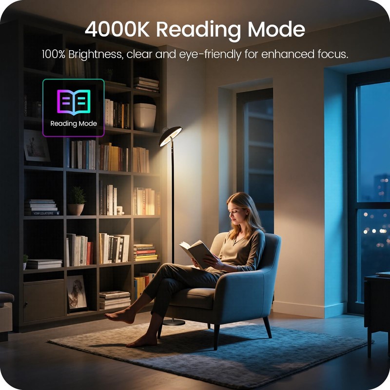 GOEBLESON LED Floor Lamp with RGB Galaxy Projector, 18W Double