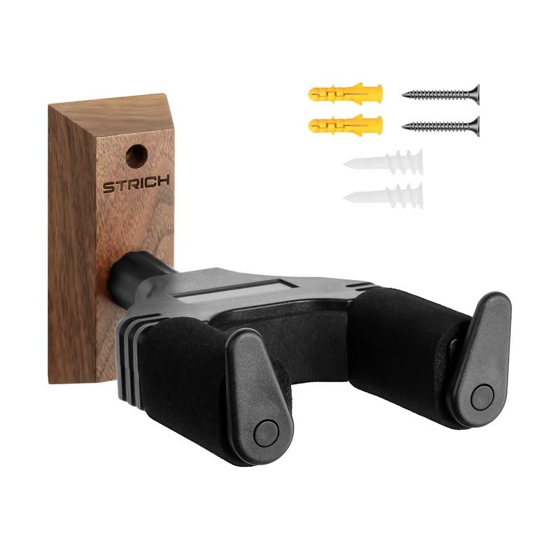 STRICH Guitar Wall Mount,Walnut,U-Shaped with Screws,Auto Lock Guitar Holder Hook