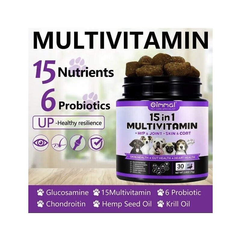 oimmal Dog Multivitamin 30 Chews 15 in 1 Dog Vitamins