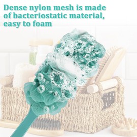 4Pack Back Scrubber for Shower Loofah with Long Handle, Shower Brush for Body, 17″ Loofah on a Stick for Men Women Bathing Accessories, Scrubber Sponge for Exfoliating Bath Brushes (Beige & Green)