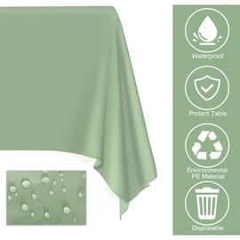 2 Pcs Sage Green Tablecloth Plastic 54 ×108 Inches Rectangle Sage Green Tablecloth Disposable Plastic Waterproof Table Cover for Outdoor Picnic, Kitchen, Holiday Birthday Wedding Baby Shower Party