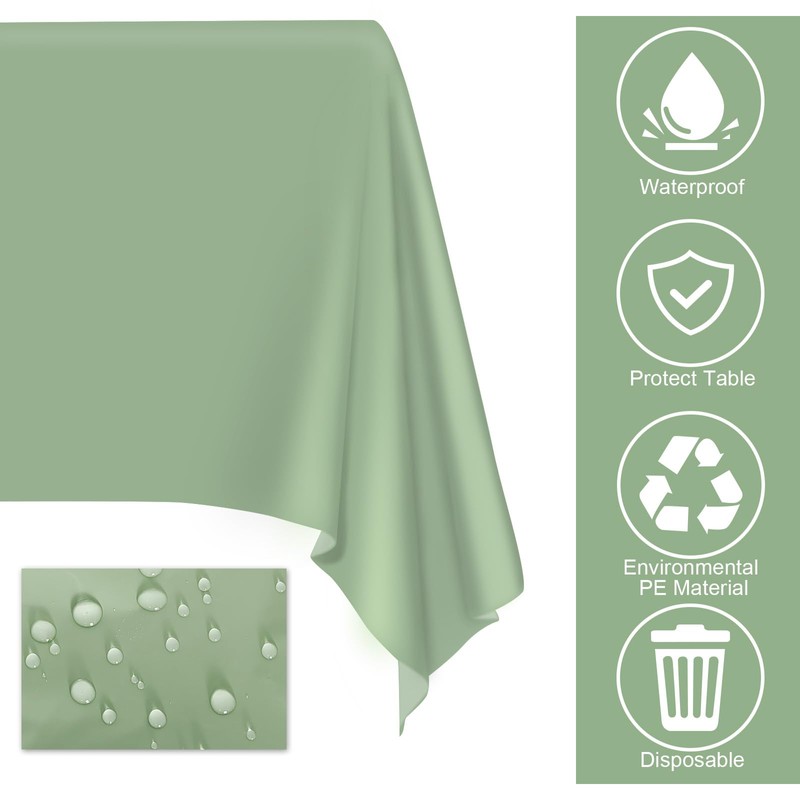 2 Pcs Sage Green Tablecloth Plastic 54 ×108 Inches Rectangle