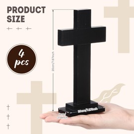 Bucherry 7.87 Inch 4 Pack Wood Crosses with Stand, Wooden Crosses Easter Cross Tabletop Decor Religious Christian Gift Baptism Centerpieces for Table Crafts Church Sunday First Communion(Black)