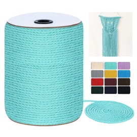 Macrame Cord 3mm x 328Yards, Colored Natural Cotton Macrame Rope - 3 Strands Twisted Colorful Macrame Cotton Cord for Wall Hanging, Plant Hangers, Crafts, Gift Wrapping and Wedding Decorations, Teal