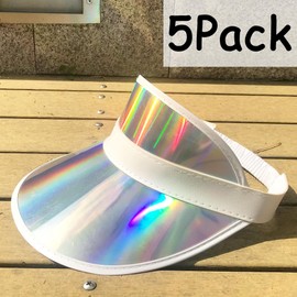 5 Pack Womens Visor Sun Hat Golf Cap Iridescent Reflective Sport Retro Clear Visors Running Travel Beach Bachlor Party Men Hats (Iridescent,Silver)