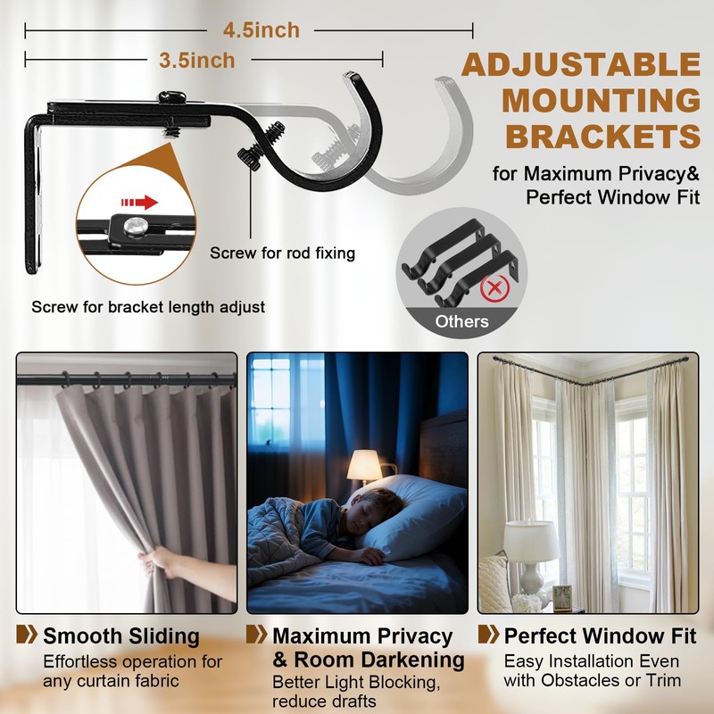 Corner Curtain Rod for Windows - L Shaped 30 to