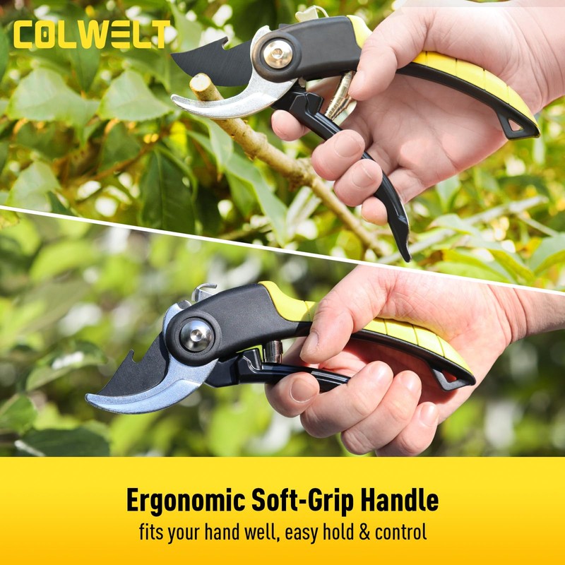 Colwelt Garden Secateurs, Ergonomic Professional Bypass Pruning Shears with Non-Stick