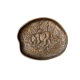 Artesà Oval Serving Platter, Rustic Embossed Metal Plate with Leopard Design, 24 x 21cm