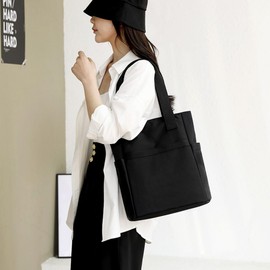 JIANLINST Women's Tote Bag, Handbag Nylon Maternity Bag, Waterproof, Large Capacity, Lightweight, A4, For Work and School, Mom's Bag, Black, Free size