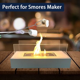 Tabletop Fire Pit with Glass Panels - Indoor Mini Fireplace Bowl - Outdoor Portable Table Fire Pit - Small Countertop Firepit for Patio Balcony Porch Camping Decor, Smores Maker, Gift Ideas (White)