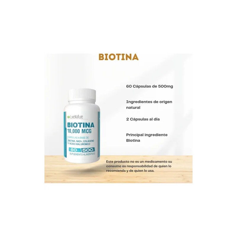 Biotina 10,000 Mcg Nad Antioxidante 60 Caps Livenature