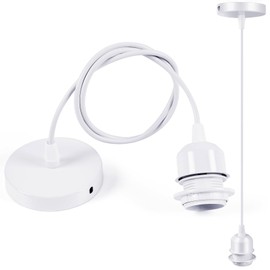 Sevenpers Pendant Light Fittings Ceilings, E27 Industrial Style White Ceiling Rose with Ground Wire and 90cm Cable,Suitable for Bedroom Living Room Hallway Kitchen