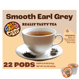 Crazy Cups Smooth Earl Grey Herbal Tea Pods, 22 Count | Caffeine Free, Kosher Certified Black Tea Blend with Licorice Root & Star Anise, K Cup Compatible, Bold Bergamot Flavor, Gluten Free, Vegan
