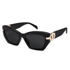 AMOMOMA Retro Cat Eye Sunglasses for Women Vintage Trendy Classic 90s Style Polarized Sun Glasses Shades AM6634 Black Grey